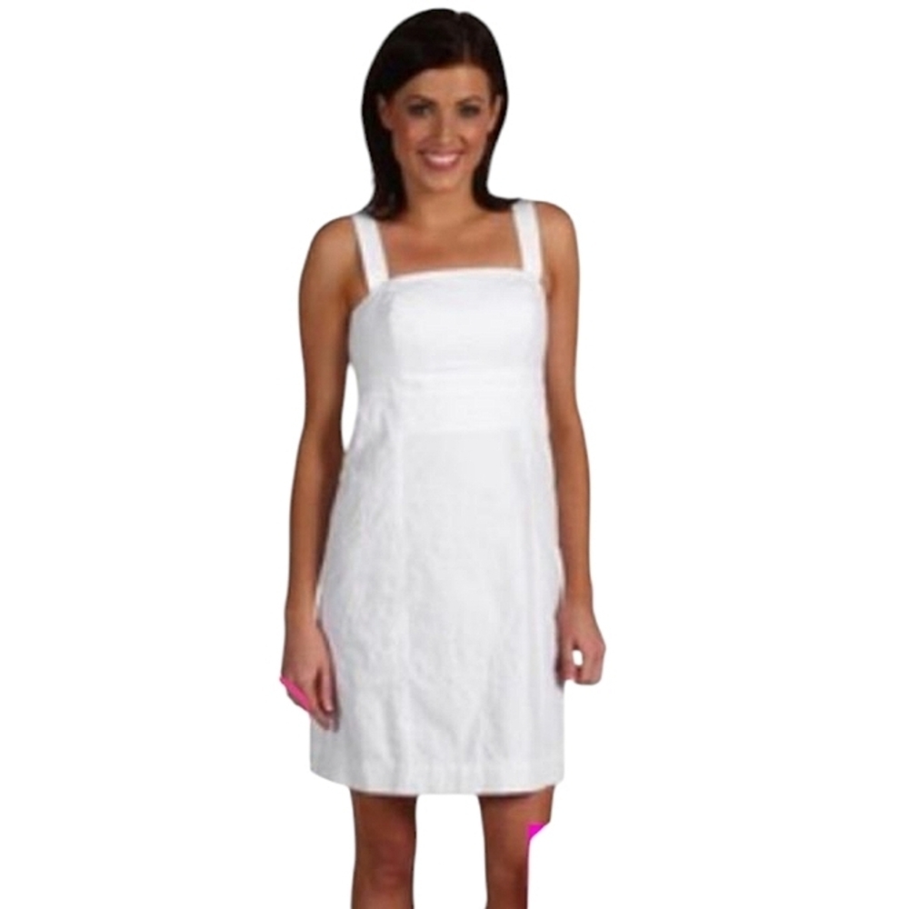 Lilly Pulitzer White Bowen Dress Oh Poodles Embroidery Cotton Convertible Size 8